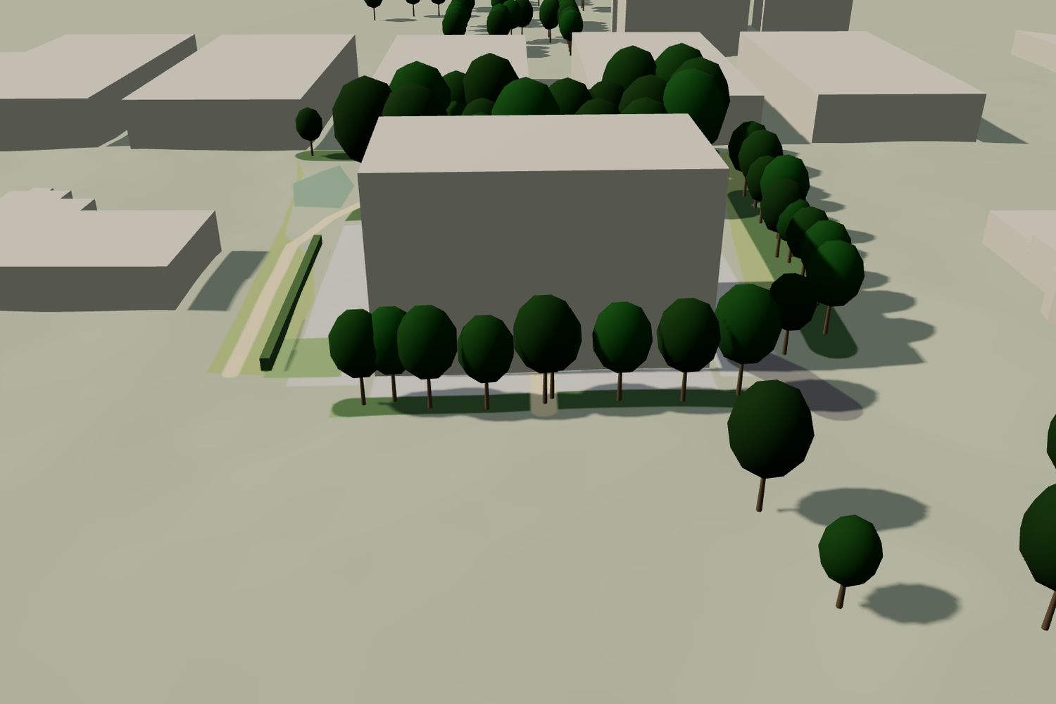 La maquette 3D du site, volumes et arbres