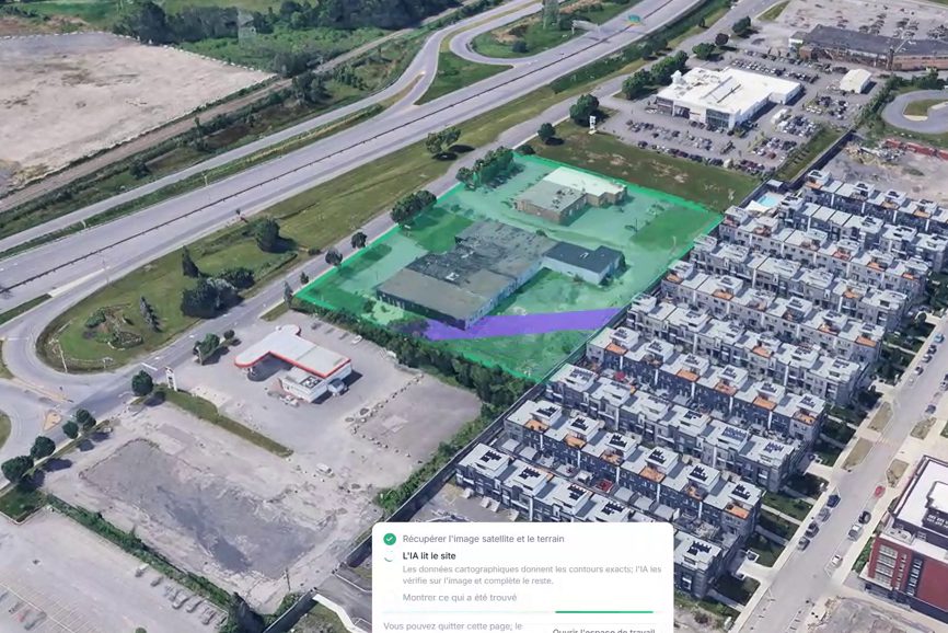 Le lot du 170, boulevard de l'Industrie encadré sur la carte 3D